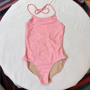 Vanilla/Beach Pink and Orange Scalloped Girls Swimsuit